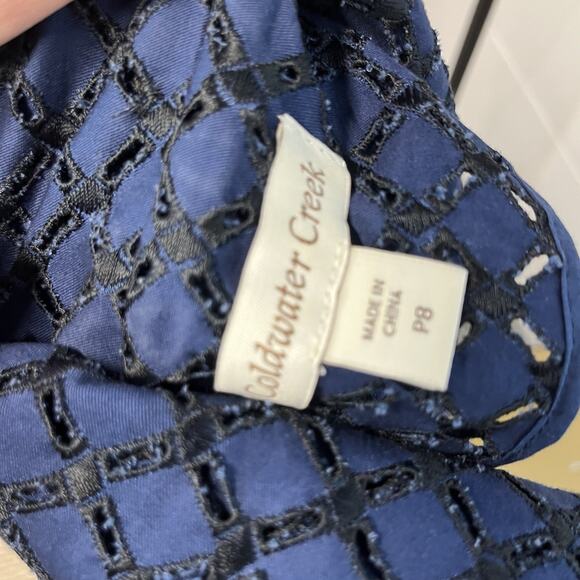 Coldwater Creek Navy Eyelet Blazer Women's 8 Petite Zip Front Nautical Style - Picture 9 of 9